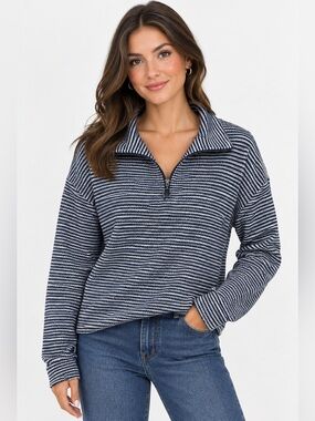 New northern reflections Striped Half-Zip Pullover Sweater - Navy/White size L